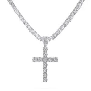 Elegant Silver Cross Necklace with cz stones